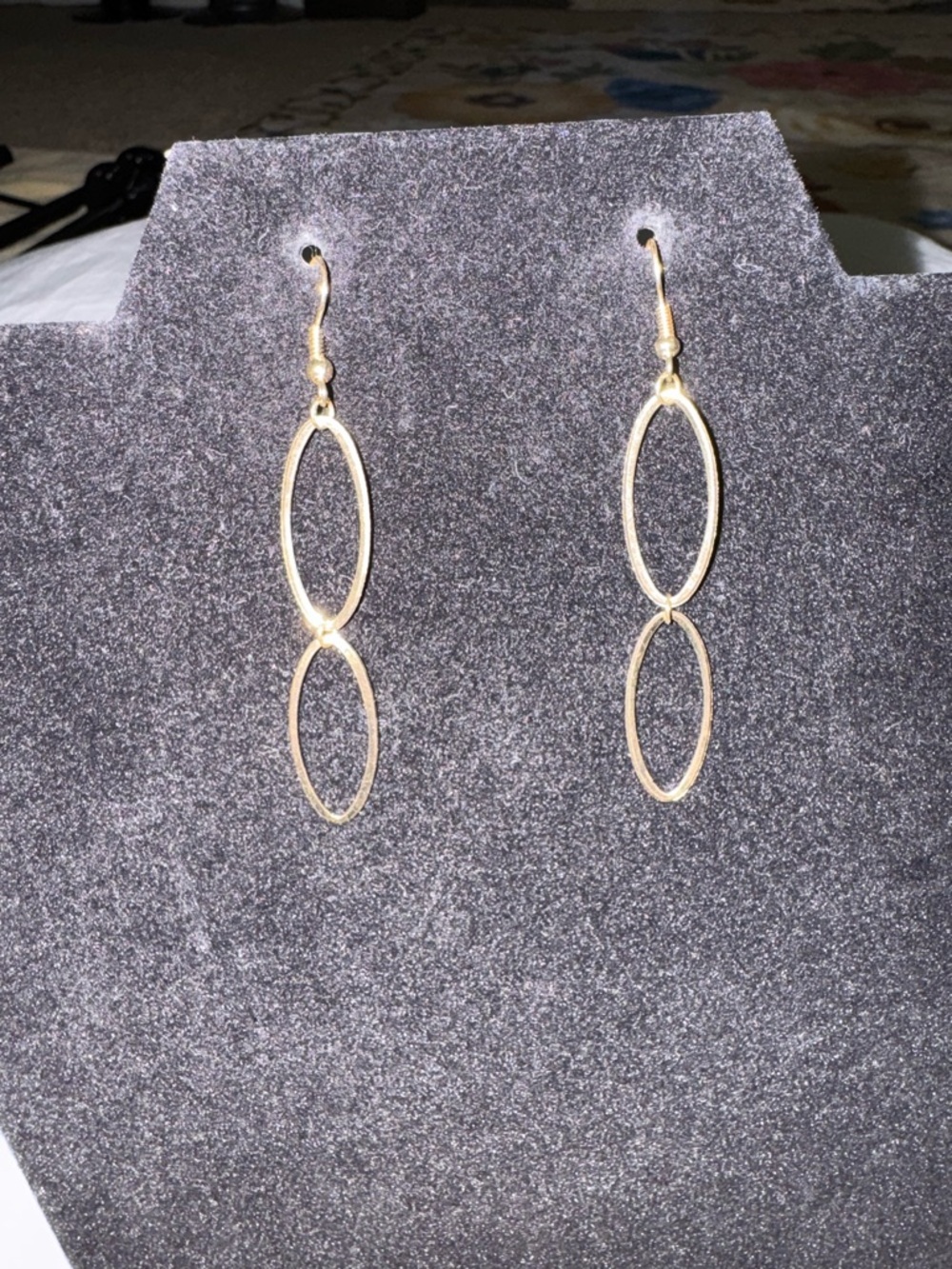 Gold Linked Double Oval Drop Earrings